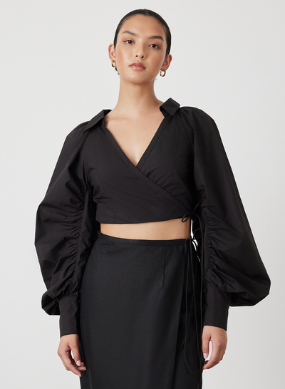 PHOEBE ORGANIC COTTON WRAP TOP | BLACK
