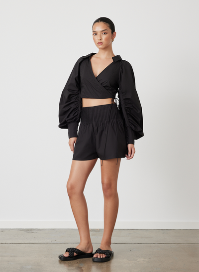 PHOEBE ORGANIC COTTON WRAP TOP | BLACK