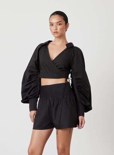 PHOEBE ORGANIC COTTON WRAP TOP | BLACK