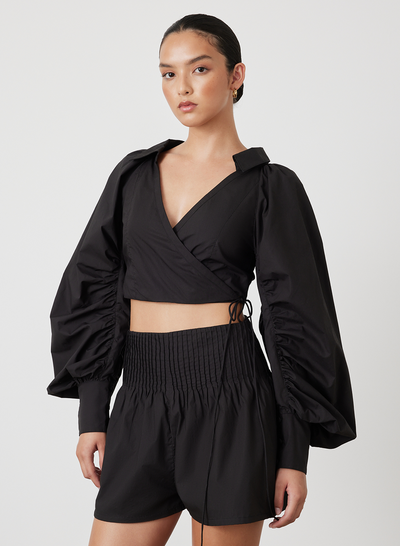 PHOEBE ORGANIC COTTON WRAP TOP | BLACK