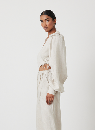 PHOEBE LINEN WRAP TOP