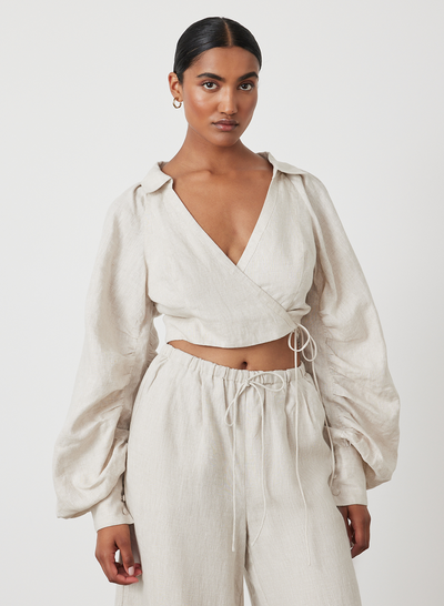 PHOEBE LINEN WRAP TOP