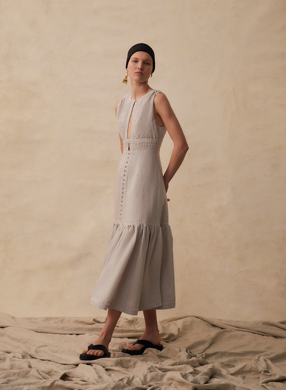 MAGDELEN LINEN MIDI DRESS