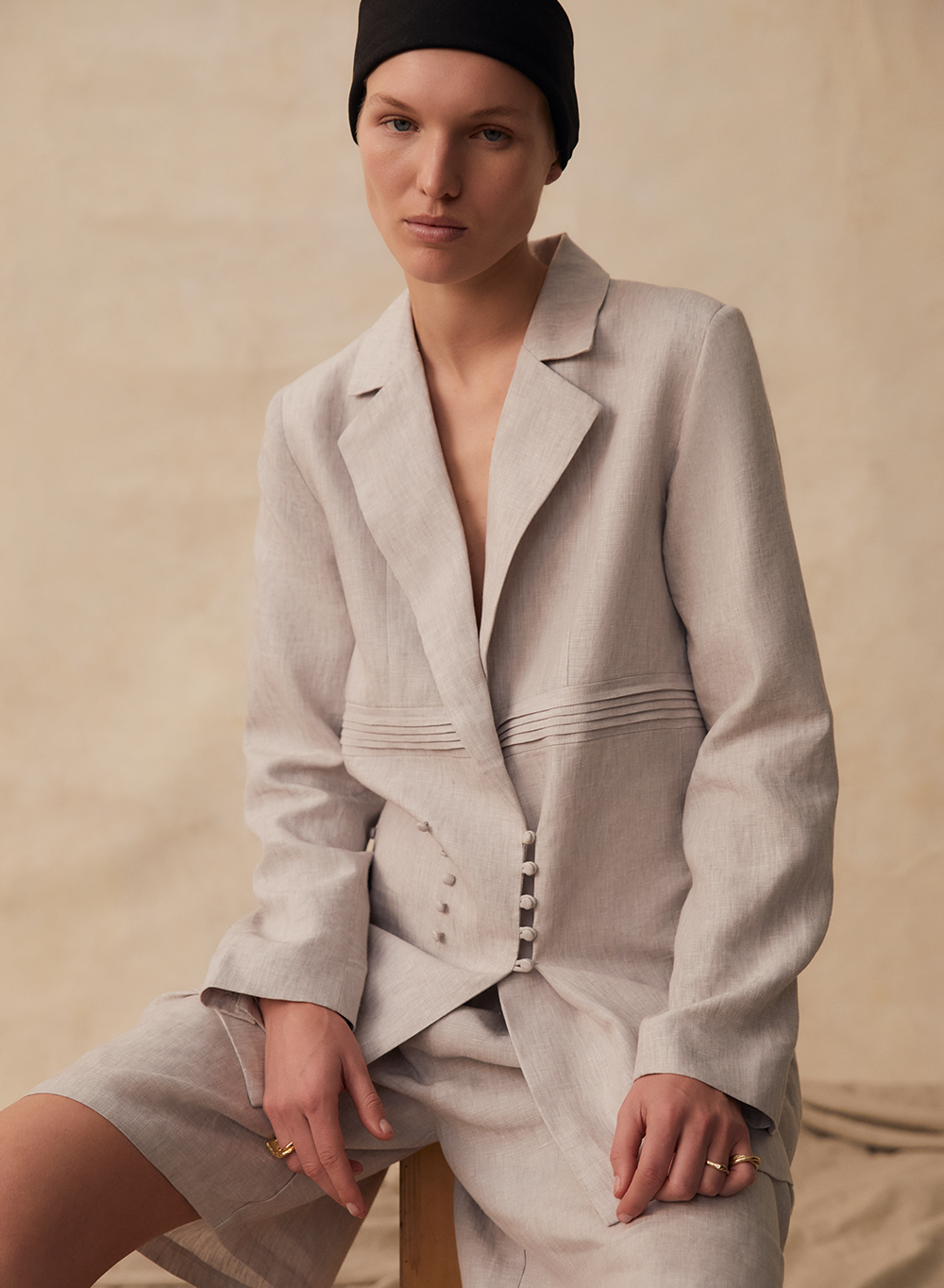 LUCIA LINEN BERMUDA SHORT | MOON