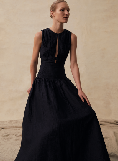 Loren Silk Linen Maxi Dress | Black Indigo