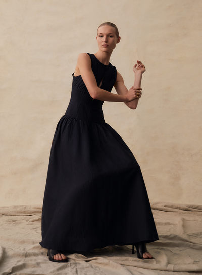 LOREN SILK LINEN MAXI DRESS | BLACK INDIGO
