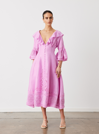 Cindy Silk Linen Midi Dress | Ametrine