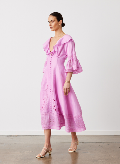 Cindy Silk Linen Midi Dress | Ametrine