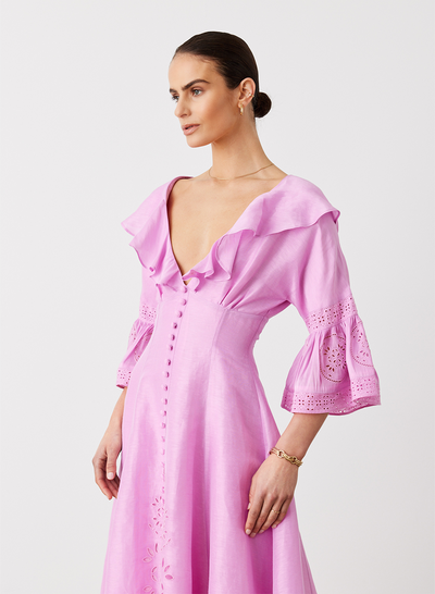 Cindy Silk Linen Midi Dress | Ametrine