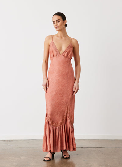 Claudette Silk Linen Maxi Dress | Rose