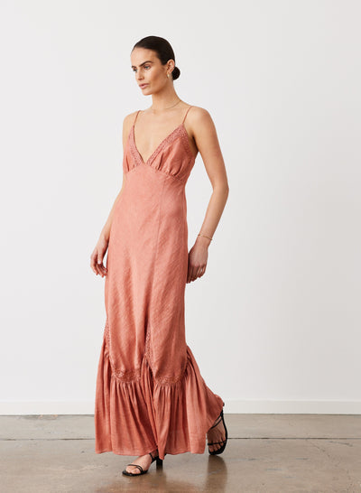 Claudette Silk Linen Maxi Dress | Rose