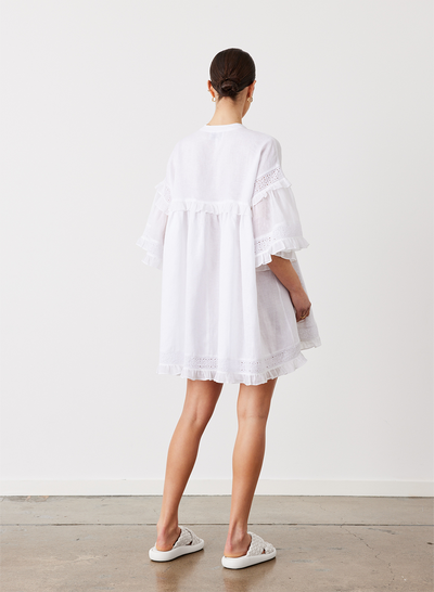 Sadie Linen Mini Smock Dress | Optical White