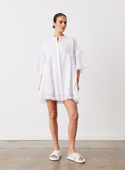 Sadie Linen Mini Smock Dress | Optical White