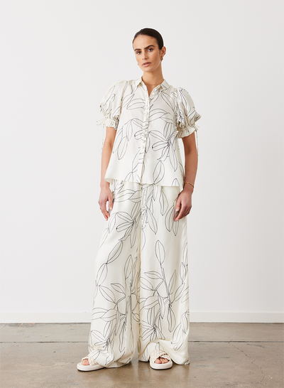 Sara Silk Shirt | Ficus Leaf Print