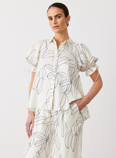 Sara Silk Shirt | Ficus Leaf Print