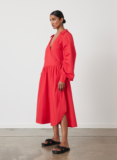 PHOEBE ORGANIC COTTON MIDI WRAP DRESS