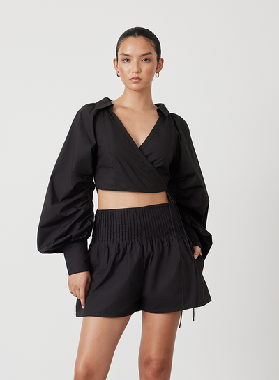 PHOEBE ORGANIC COTTON WRAP TOP | BLACK