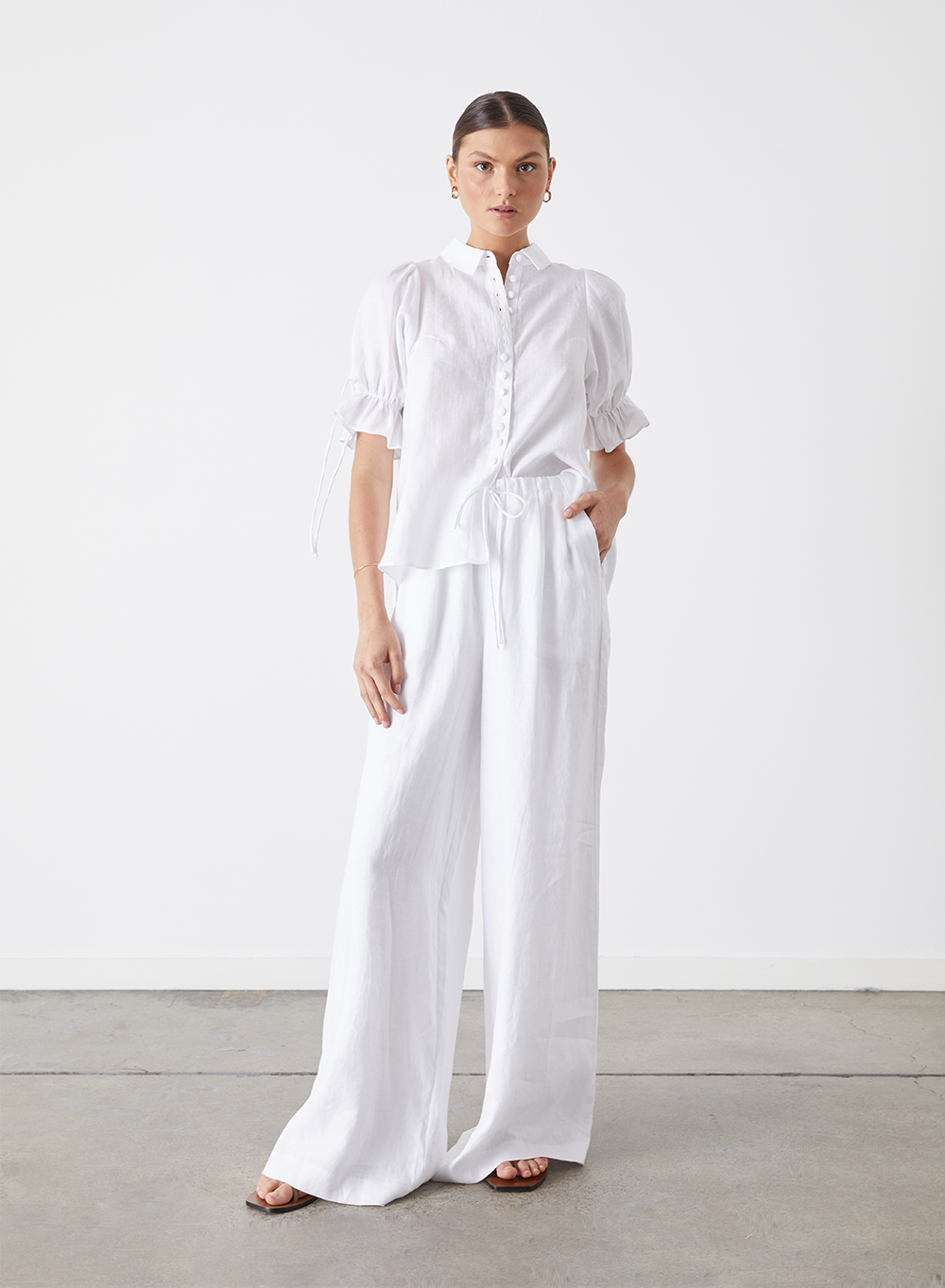 Sophia Linen Palazzo Pant | White