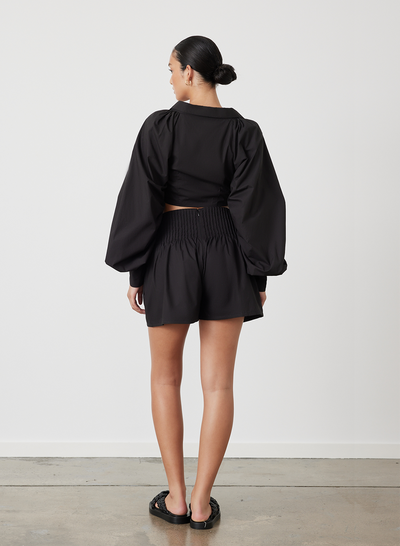 PHOEBE ORGANIC COTTON WRAP TOP | BLACK