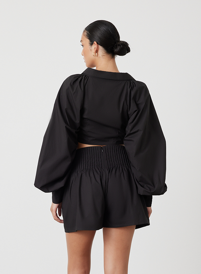 PHOEBE ORGANIC COTTON WRAP TOP | BLACK