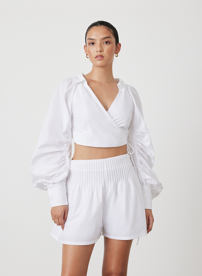 PHOEBE ORGANIC COTTON WRAP TOP | WHITE